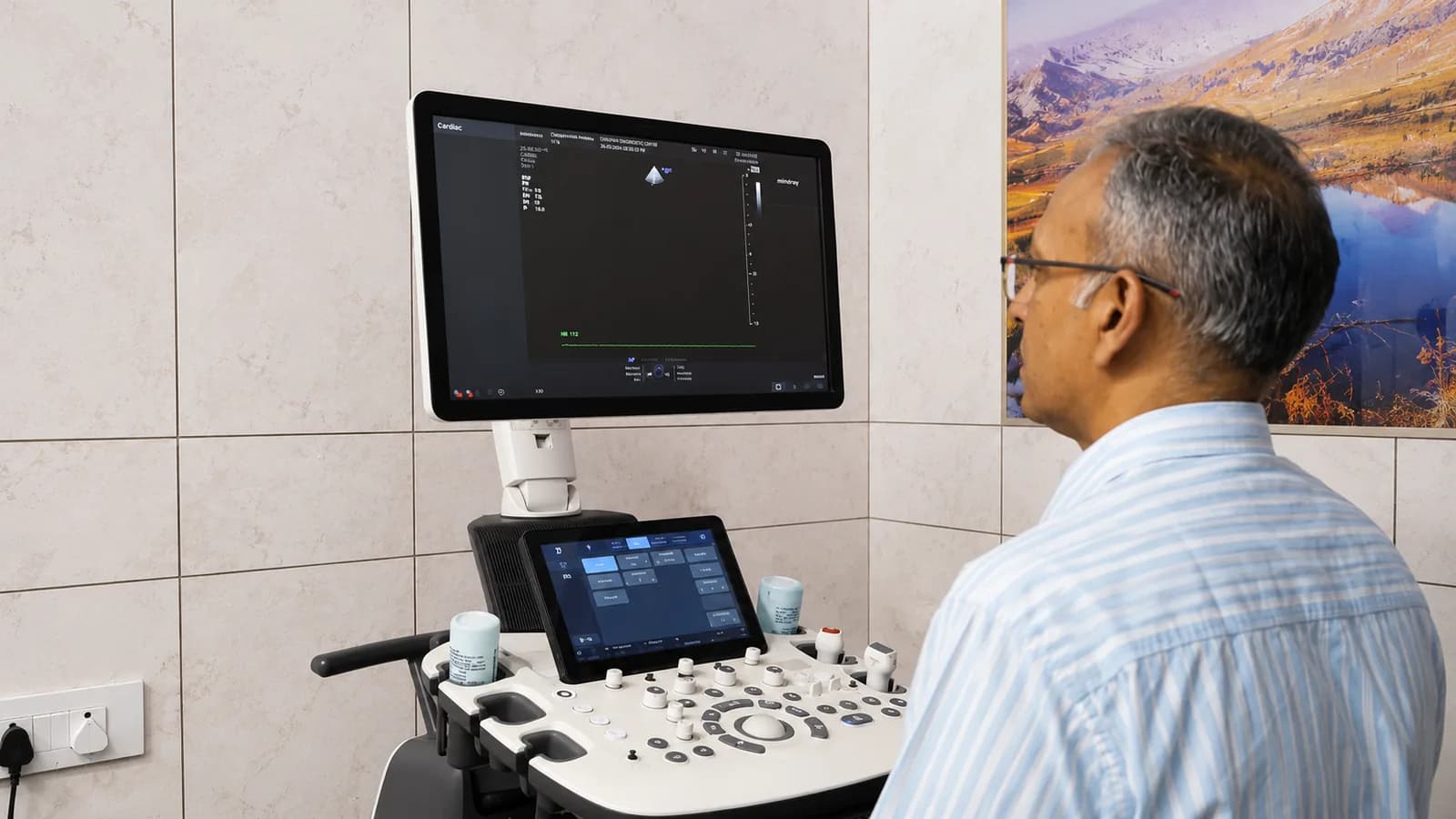 The echocardiography console at Charak Diagnostic Centre