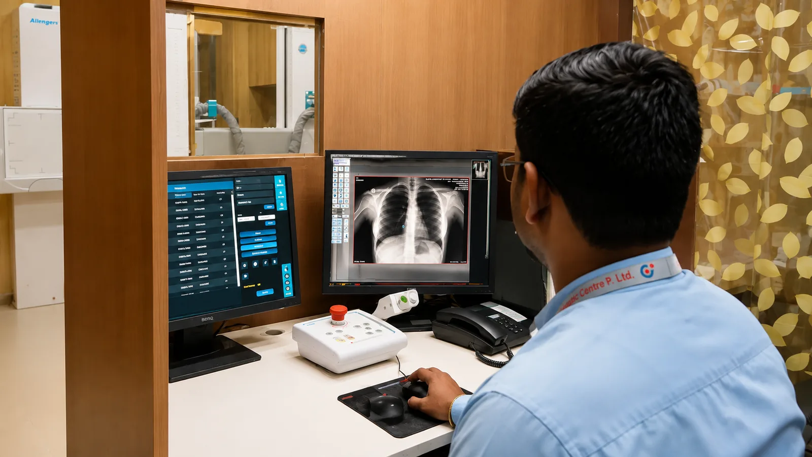 A chest radiograph being reviewed on the reporting screen at Charak Diagnostic Centre